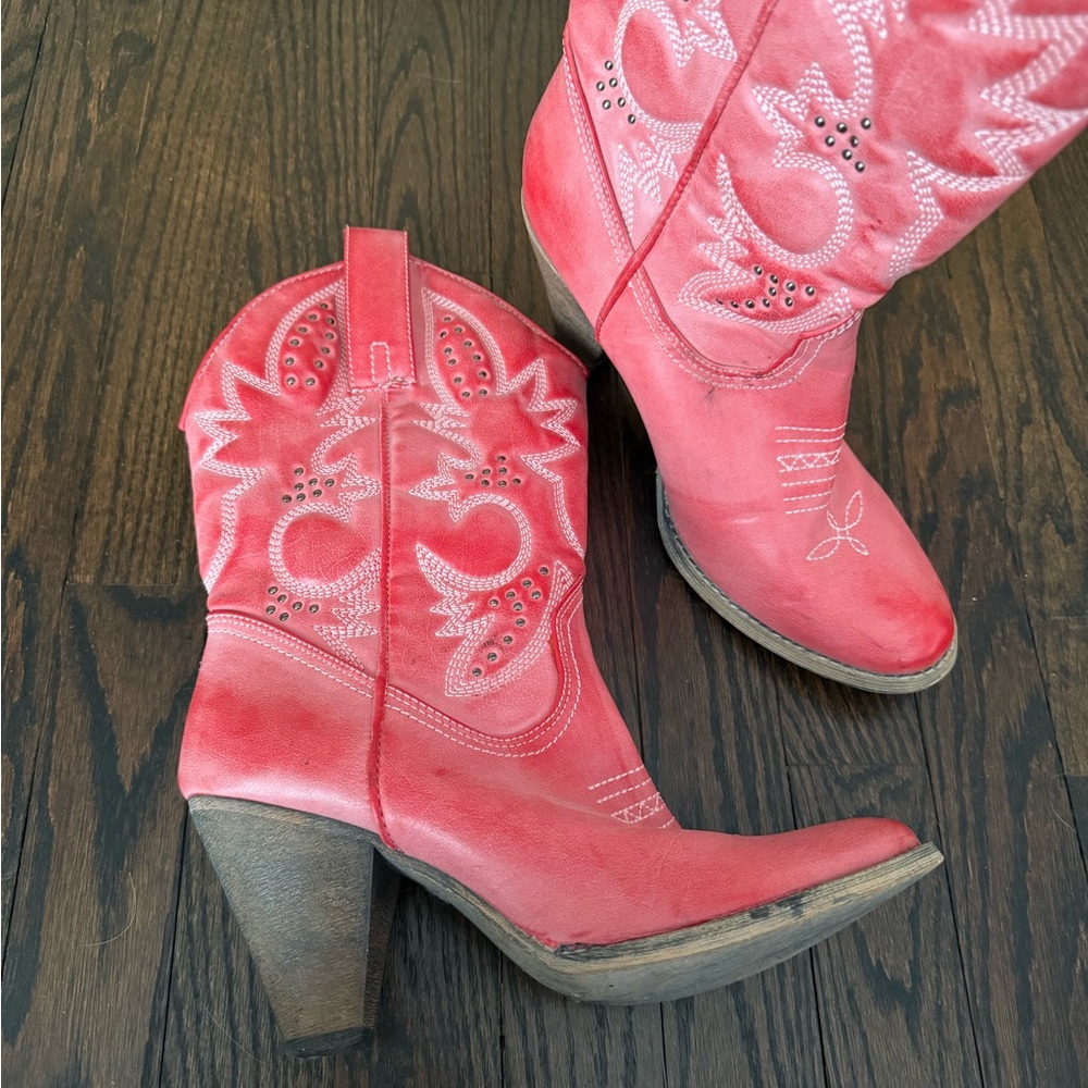 Red/Pink Western Cowboy Boots - Picture 2 of 5